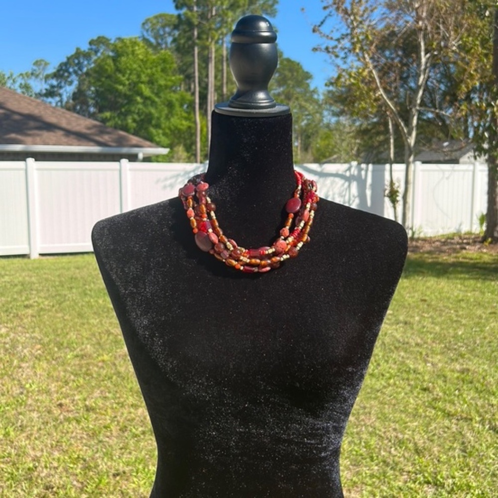 Lia Sophia Red and Gold Multi-Strand Necklace